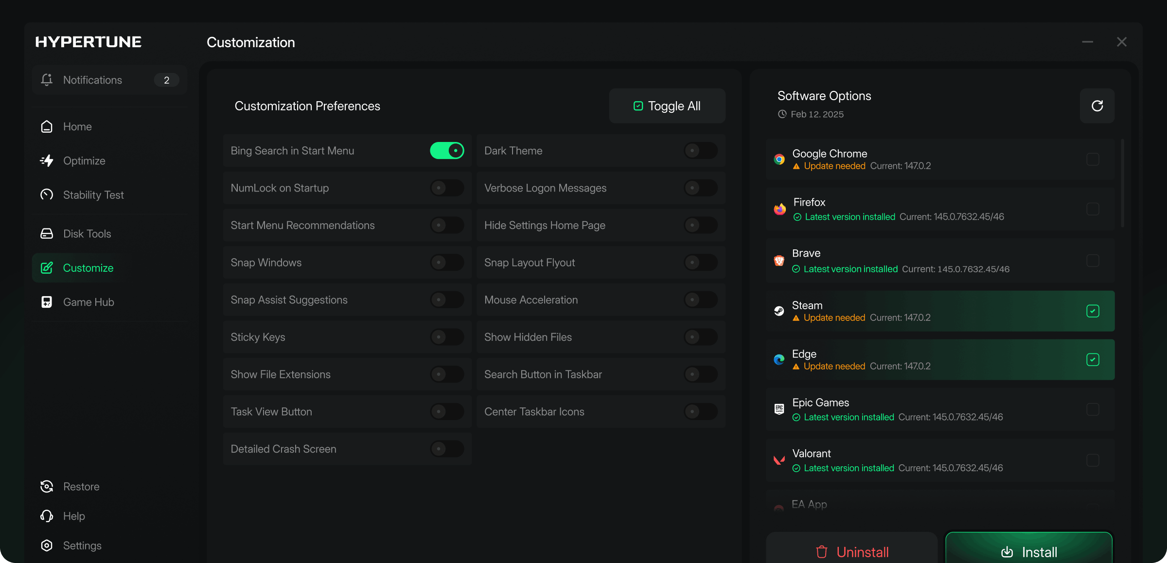 BananaBooster customization screen