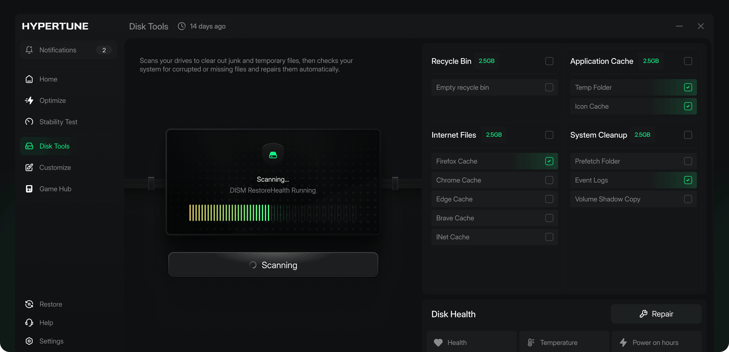 BananaBooster disk tools screen